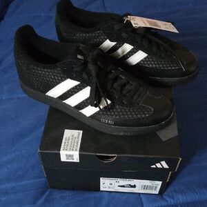 Adidas Black Mesh Sneakers with White Stripes